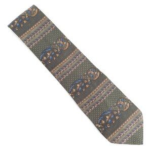 Van Heusen Men Necktie 100% Silk Geometric Green Beige Blue Size 59x4 - NWOT